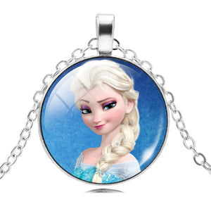 The Long Chain Jewelry Necklace Crystal Cabochon Princess Elsa Anna Pendant Necklace Girl Choker Silver Color