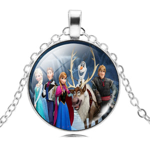 The Long Chain Jewelry Necklace Crystal Cabochon Princess Elsa Anna Pendant Necklace Girl Choker Silver Color