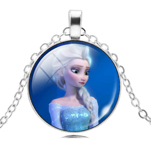 The Long Chain Jewelry Necklace Crystal Cabochon Princess Elsa Anna Pendant Necklace Girl Choker Silver Color