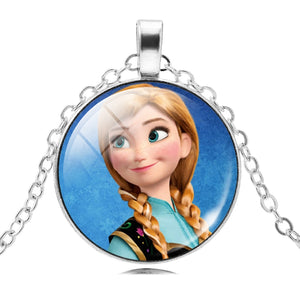 The Long Chain Jewelry Necklace Crystal Cabochon Princess Elsa Anna Pendant Necklace Girl Choker Silver Color