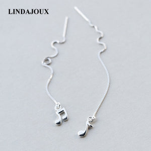 925 Sterling Silver Polish Music Note Charm Drop Earrings For Women S925 Silver Long Dangling Earring