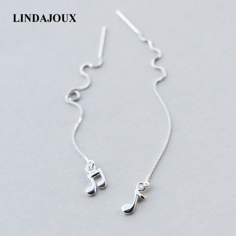 925 Sterling Silver Polish Music Note Charm Drop Earrings For Women S925 Silver Long Dangling Earring