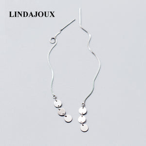 Korea New 3 Polish Round Hanging Snake Chain 925 Sterling Silver Women Drop Earrings Fashion Woman Earrings 2018