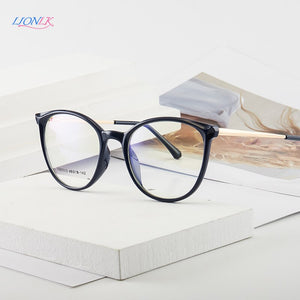 LIONLK Comfortable Cat Eye Flat Lens Women's Anti-Blue Light Glasses  Frame TR90 Transparent Pink Oversized Computer