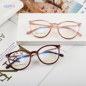 LIONLK Comfortable Cat Eye Flat Lens Women's Anti-Blue Light Glasses  Frame TR90 Transparent Pink Oversized Computer