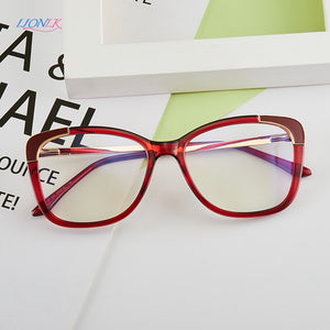 LIONLK  Full Frame Cat Eye Women's Glasses Anti-Blue Light Lenses  Brand No Diopter TR90 Transparent Pink Red