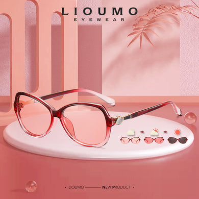 LIOUMO 2023 Women Sunglasses Polarized Photochromic Glasses Vintage Ladies Chameleon Diamond Temples lunette de soleil femme