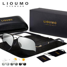 Load image into Gallery viewer, LIOUMO Aviation HD Driving Photochromic Sunglasses Men Polarized Anti-UV Discoloration Sun glasses Women oculos de sol masculino