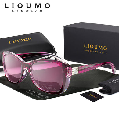 LIOUMO Elegant Women Sunglasses Polarized Gradient Lens Diamond Frame Eyewear Female Travelling Glasses gafas de sol