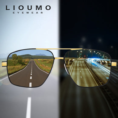 LIOUMO Hight Quality Square Men's Sunglasses Polarized Photochromic Glasses Women Day Night Vision Goggles UV400 zonnebril heren