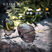 Load image into Gallery viewer, LIOUMO Design Memory Metal Glasses Men Polarized Sunglasses Women Photochromic Driving Goggles Big Frame lentes sol hombre