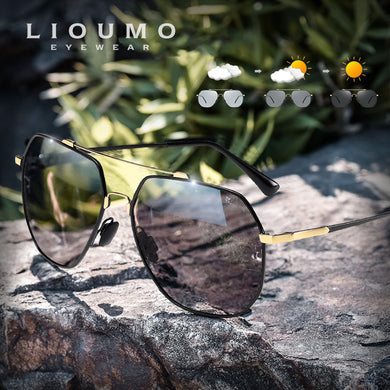 LIOUMO Design Memory Metal Glasses Men Polarized Sunglasses Women Photochromic Driving Goggles Big Frame lentes sol hombre