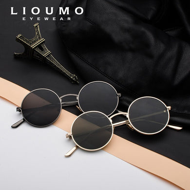 LIOUMO Retro Steampunk Sunglasses Men Women Round Vintage Glasses Trendy Shades Gold Frame UV400 Driving Goggle gafas sol hombre