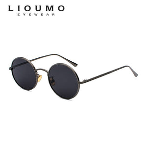LIOUMO Retro Steampunk Sunglasses Men Women Round Vintage Glasses Trendy Shades Gold Frame UV400 Driving Goggle gafas sol hombre