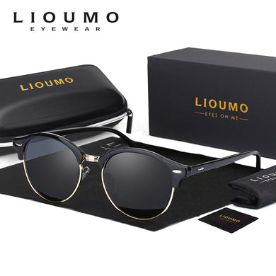 LIOUMO Round Sunglasses For Men Polarized Women Cat Eye Glasses Classic Rivet Frame Anti-Glare Driving Goggles lunette de soleil