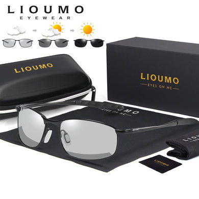 LIOUMO Square Metal Frame Male Sun Glasses Men Women Photochromic Sunglasses Polarized Lens For Small Face Eyewear gafas de sol