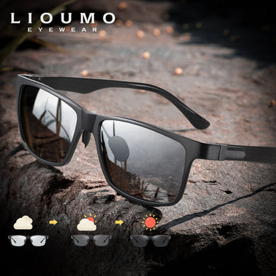 LIOUMO  Photochromic Polarized Sunglasses For Men Women Carbon Fiber Frame Square Glasses UV400 lentes de sol hombre