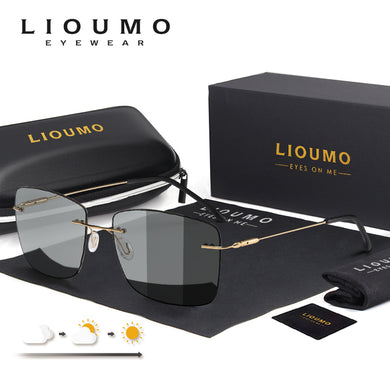 LIOUMO Ultralight Design Men Polarized Sunglasses Rimless Photochromic Glasses Women Rectangle Shades UV400 Unisex lentes de sol