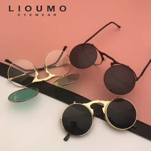 Load image into Gallery viewer, LIOUMO Vintage Steampunk Flip Sunglasses Men Women Round Retro Sun Glasses Double Lens Circle Eyewear UV400 lentes de sol hombre