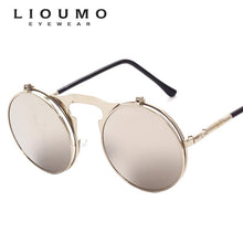 Load image into Gallery viewer, LIOUMO Vintage Steampunk Flip Sunglasses Men Women Round Retro Sun Glasses Double Lens Circle Eyewear UV400 lentes de sol hombre