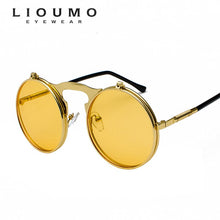 Load image into Gallery viewer, LIOUMO Vintage Steampunk Flip Sunglasses Men Women Round Retro Sun Glasses Double Lens Circle Eyewear UV400 lentes de sol hombre