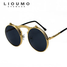 Load image into Gallery viewer, LIOUMO Vintage Steampunk Flip Sunglasses Men Women Round Retro Sun Glasses Double Lens Circle Eyewear UV400 lentes de sol hombre