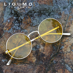 LIOUMO Vintage Steampunk Sunglasses Polarized Men Women Retro Rock Round Glasses UV400 Yellow Lens gafas polarizadas hombre