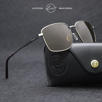 LM Brand Rectangle Polarized Sunglasses Men Women Metal Frame Spring Hinge Driving Anti-glare Sun Glasses Driving Male UV400