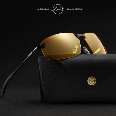 LM HD Night Vision Glasses Polarized Men Classic Yellow Lens Sunglasses for Driving Safe Anti-glare Alloy Frame Gafas De Sol