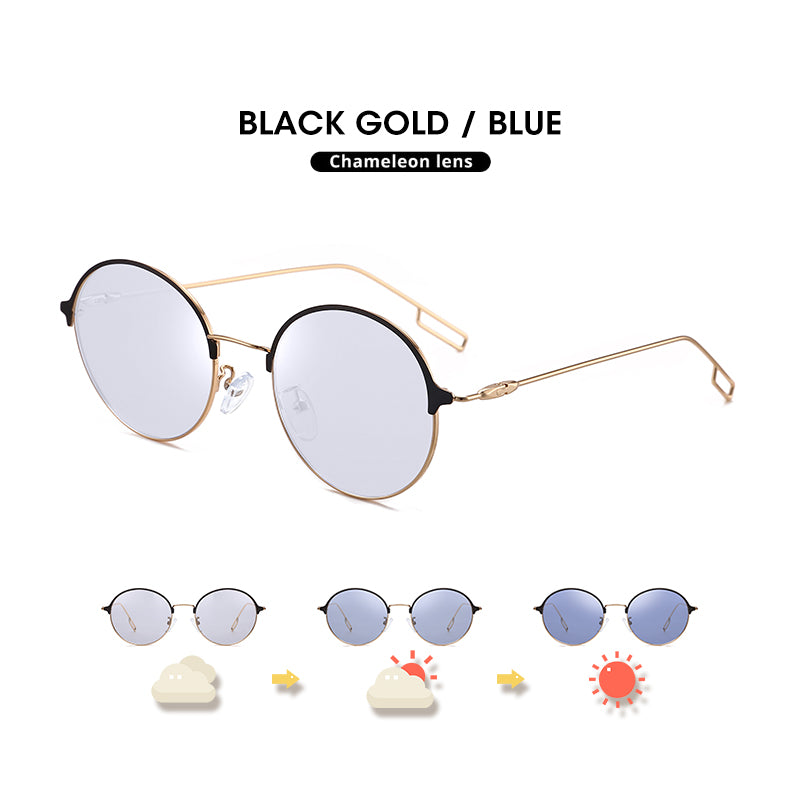 LM Photochromic Sunglasses Polarized Chameleon Classic Ultralight Small Frame Round Sun Glasses Driving Eyewear Women/Men