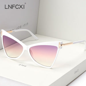 LNFCXI Cat Eye Retro Large Frame Sunglasses Men Women Shades Vintage Glasses UV400 Gafas De Sol Mujer