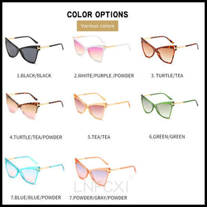 LNFCXI Cat Eye Retro Large Frame Sunglasses Men Women Shades Vintage Glasses UV400 Gafas De Sol Mujer