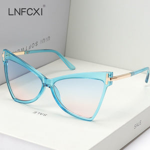 LNFCXI Cat Eye Retro Large Frame Sunglasses Men Women Shades Vintage Glasses UV400 Gafas De Sol Mujer