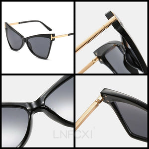 LNFCXI Cat Eye Retro Large Frame Sunglasses Men Women Shades Vintage Glasses UV400 Gafas De Sol Mujer