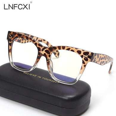 LNFCXI Classic Anti-Blue Light Glasses Frame Brand Designer Square Optical Leopard Decoration Frames Computer Glasse