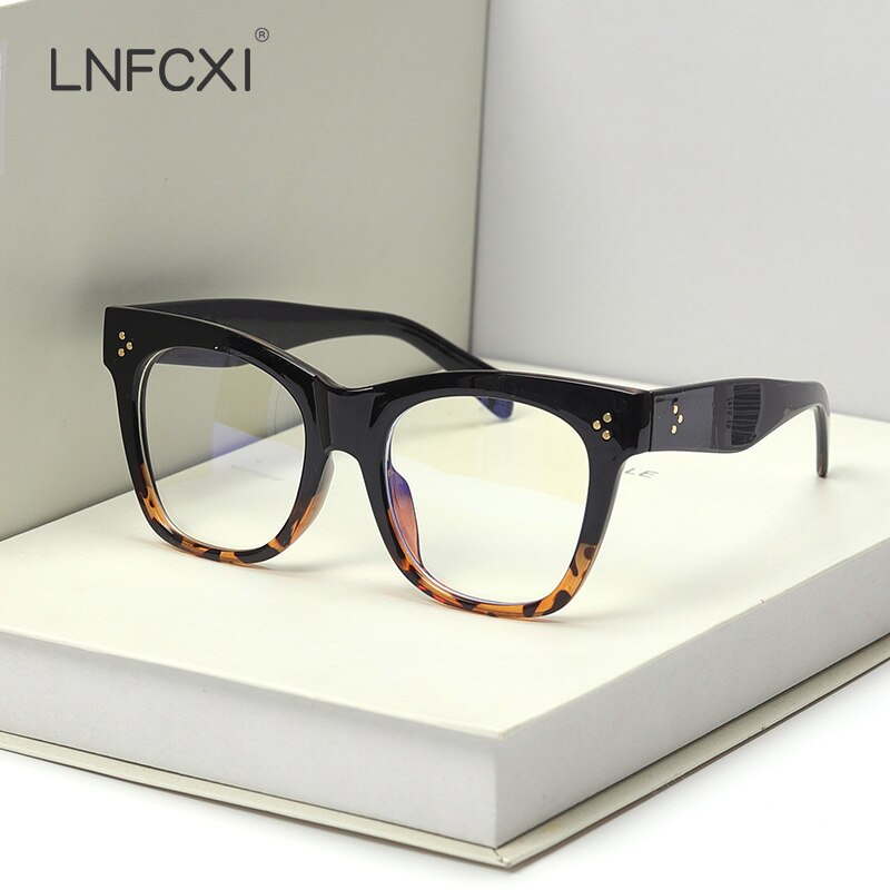 LNFCXI Classic Anti-Blue Light Glasses Frame Brand Designer Square Optical Leopard Decoration Frames Computer Glasse