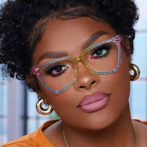LNFCXI  Cat Eye Rainbow Sunglasses Female Leopard Grain Rice Nail Rainbow Color Women eye glasses frames for Women