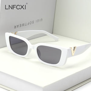 LNFCXI Occhiali da sole Cat Eye retrò con montatura piccola per donna 2022 V Occhiali da sole da uomo Occhiali da sole in gelatina con cerniere in metallo 