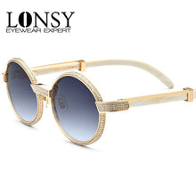 Load image into Gallery viewer, LONSY  Round Design Nature Crystal Buffalo Horn Sunglasses Women Vintage Eyeglasses Oculos Gafas Accessories