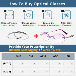 LOUISE STAR Titanium Fashion Anti-Blue Light Diamond Frameless Flat mirror Trend Carved Lens Elegant Female Prescription Glasses