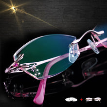 Load image into Gallery viewer, LOUISE STAR Titanium Fashion Anti-Blue Light Diamond Frameless Flat mirror Trend Carved Lens Elegant Female Prescription Glasses
