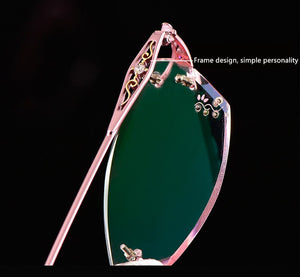 LOUISE STAR Titanium Fashion Anti-Blue Light Diamond Frameless Flat mirror Trend Carved Lens Elegant Female Prescription Glasses