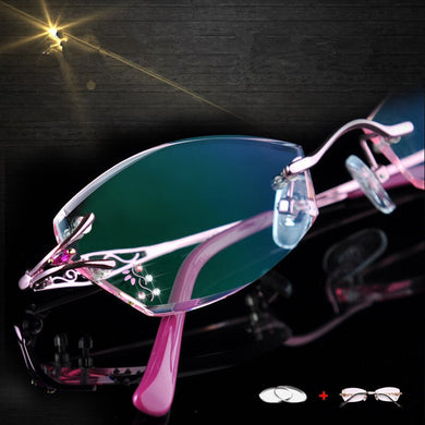 LOUISE STAR Titanium Fashion Anti-Blue Light Diamond Specchio piatto senza cornice Trend con lenti intagliate Eleganti occhiali da vista femminili