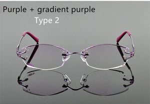 LOUISE STAR Titanium Fashion Anti-Blue Light Diamond Frameless Flat mirror Trend Carved Lens Elegant Female Prescription Glasses