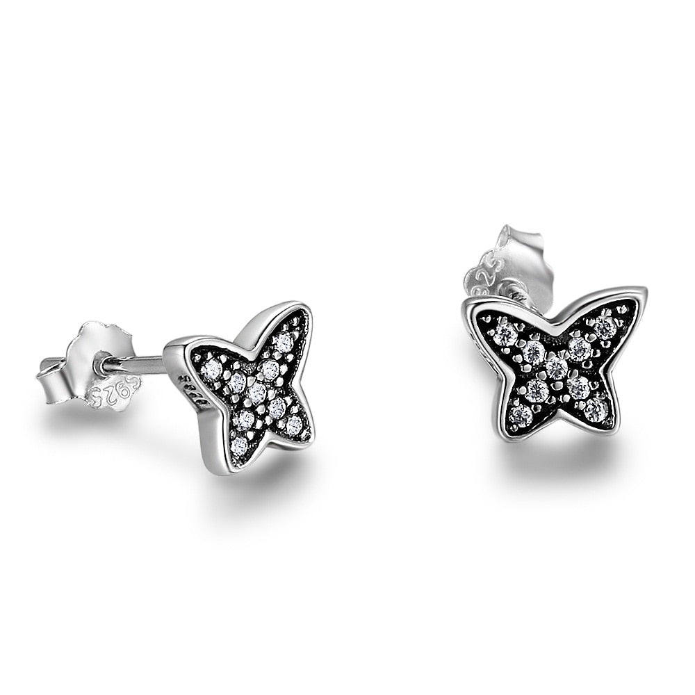 LSC5 925 sterling silver earring ,small butterfly retro earring as anniversary gift for young girl