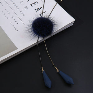 New Fashion All-match Sweater Pom Pom Long Pendant Necklaces For Women Elegant Female Pompon Fur Necklace N1096