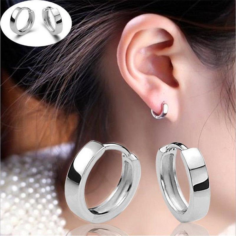 Fashion 925 Sterling Silver Earrings Girl Party Jewelry Classic Female Silver Hoop Earrings Accessories Wholesale