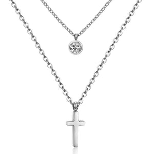 LUXUKISSKIDS CZ Choker Gold Necklace Set Stainless Steel Chain Pendants Necklaces Set For Men Women Girls Cross Pendant Jewelry
