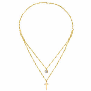 LUXUKISSKIDS CZ Choker Gold Necklace Set Stainless Steel Chain Pendants Necklaces Set For Men Women Girls Cross Pendant Jewelry