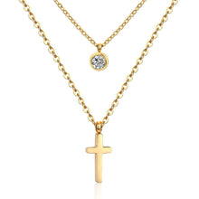 Carica l&#39;immagine nel visualizzatore di Gallery, LUXUKISSKIDS CZ Choker Gold Necklace Set Stainless Steel Chain Pendants Necklaces Set For Men Women Girls Cross Pendant Jewelry